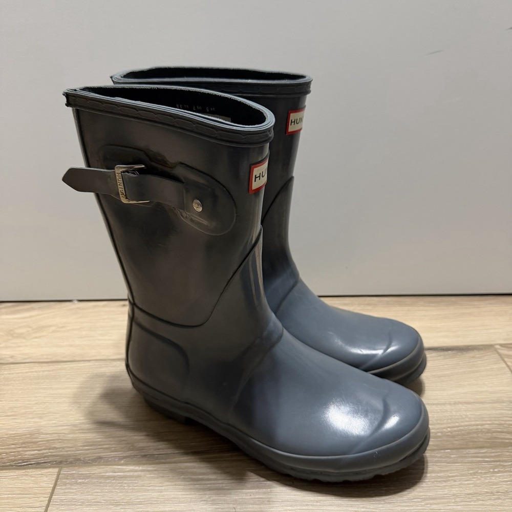 Hunter Original Short Gloss Grey Women's Waterproof Rain Boots Size US 7